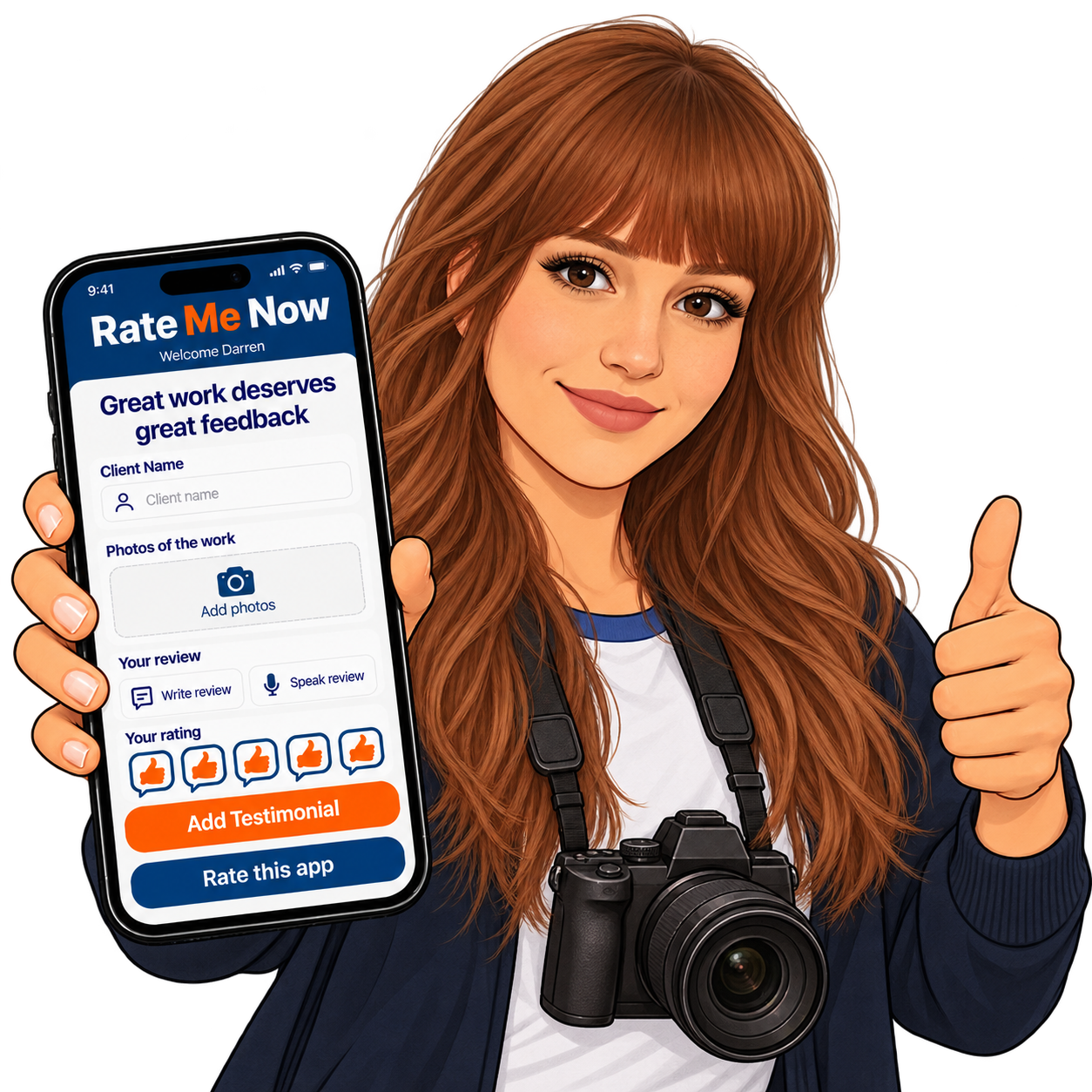 Rate Me Now photographer presenting the review app